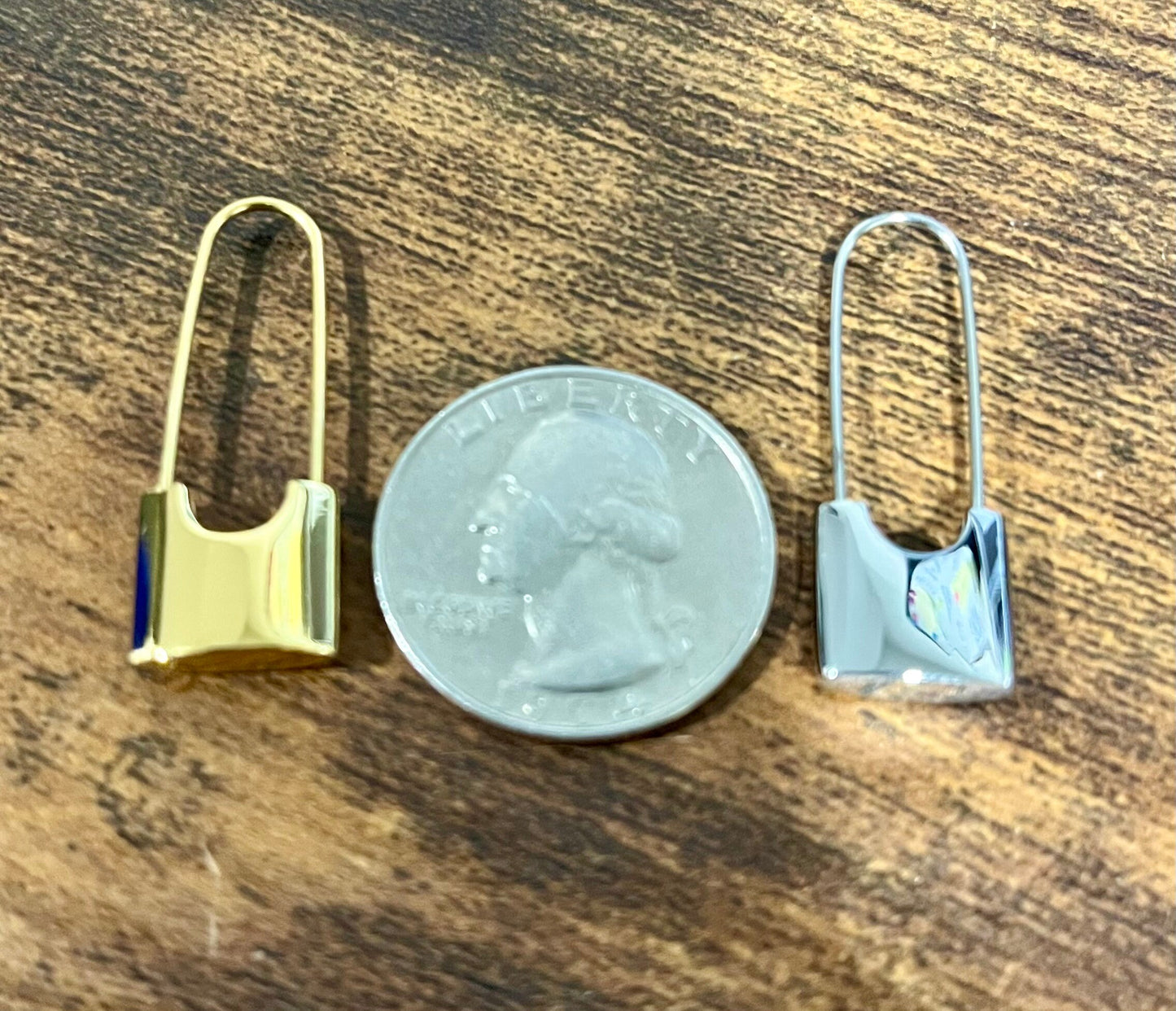 Pair of 18K Gold Plated Safety Pin Earrings, Drop 1.2" Long, Paperclip Earrings, Lock Earring Padlock Earrings. Simple Minimalist Dainty