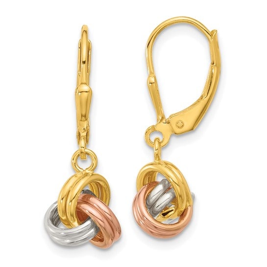 Sterling Silver 925 Gold and Rose Tone 1" Long Love Knot Lever back Earrings, Simple Minimalist Dainty Modern Drop & Dangle