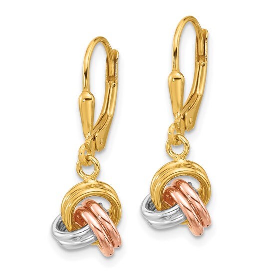 Sterling Silver 925 Gold and Rose Tone 1" Long Love Knot Lever back Earrings, Simple Minimalist Dainty Modern Drop & Dangle