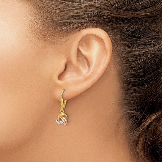 Sterling Silver 925 Gold and Rose Tone 1" Long Love Knot Lever back Earrings, Simple Minimalist Dainty Modern Drop & Dangle