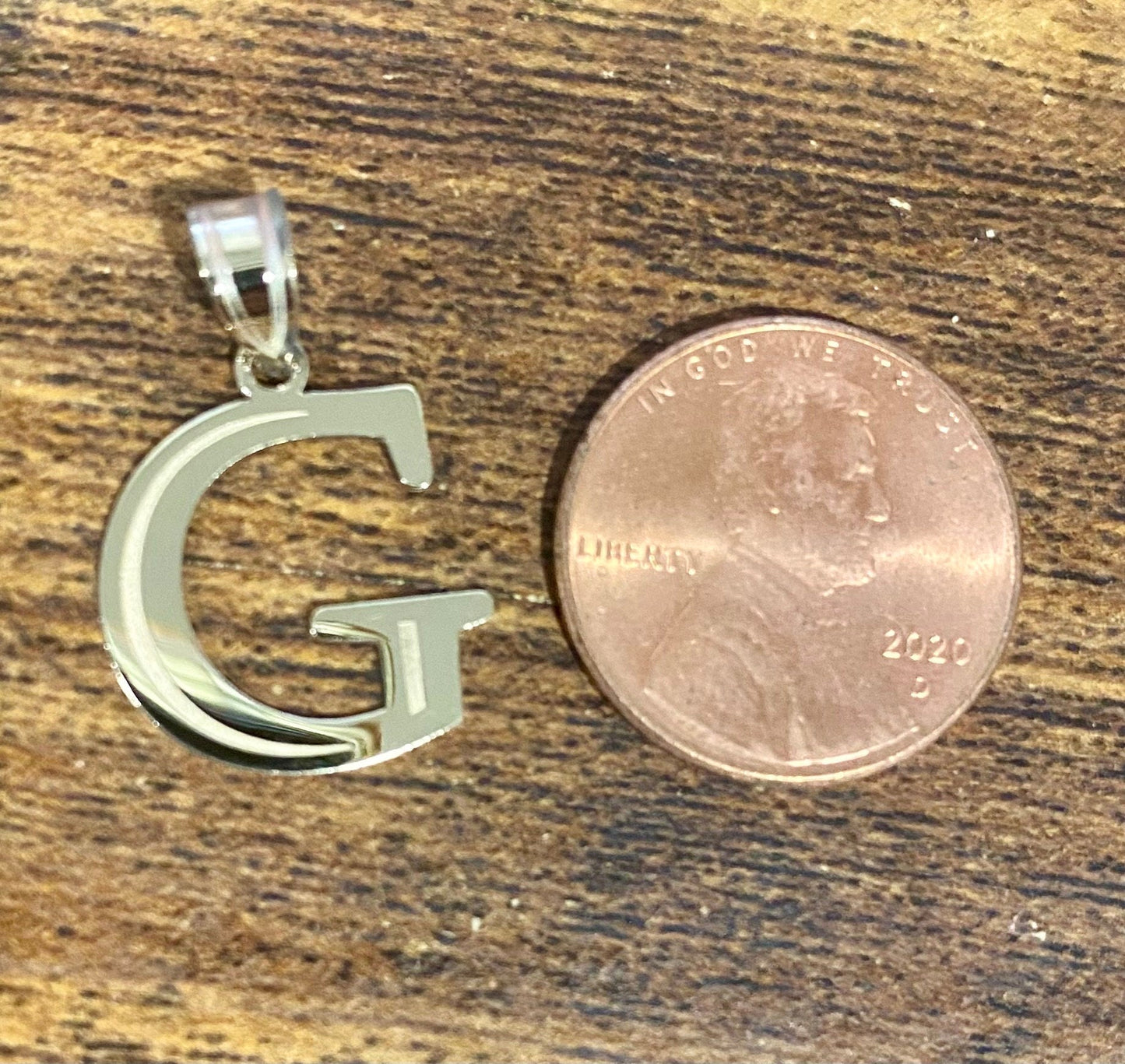 10K or 14K Solid Gold Initial Letter Alphabet Charm Pendant 3/4 " Long Laser Etched Block Font Simple Minimalist Yellow or White Gold