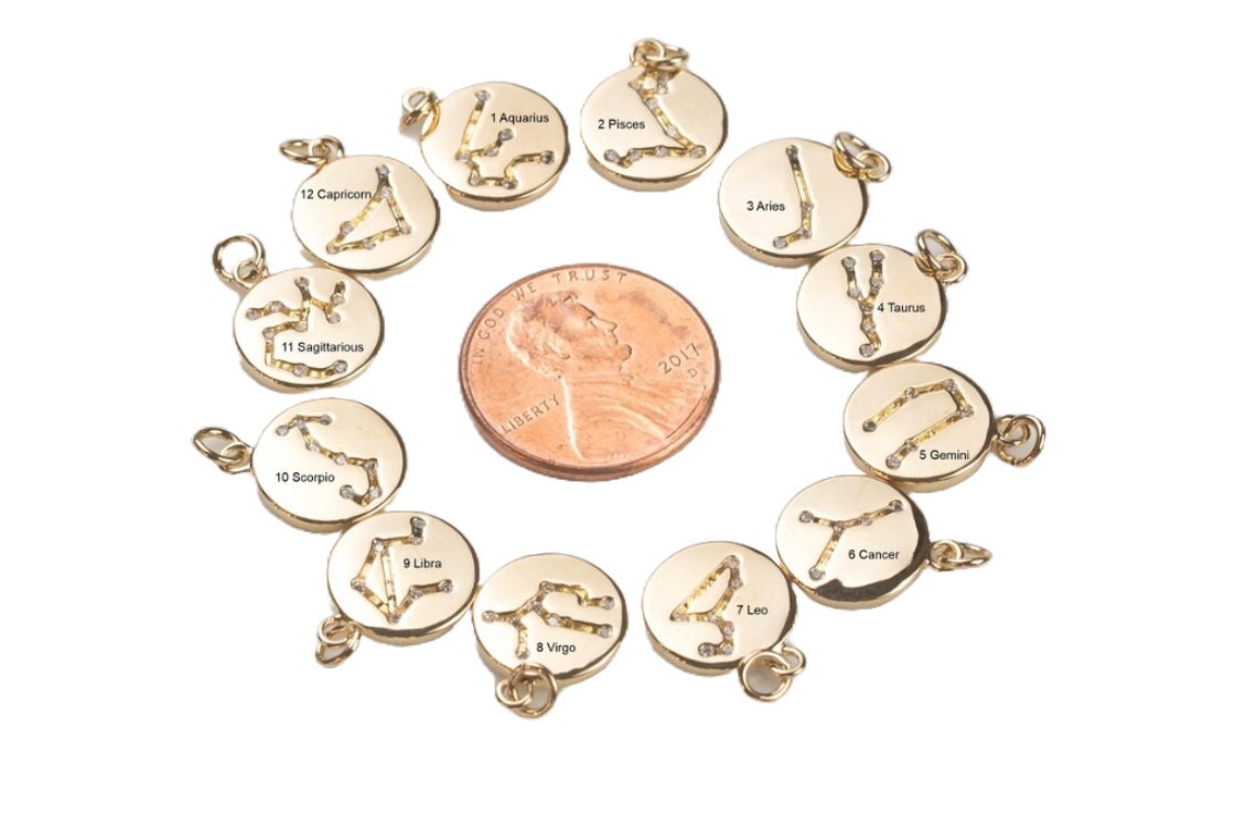 Custom Horoscope Necklace Small Astrology Zodiac Symbol Charms Constellation Gold Pendant with 18" Chain+ 2" Extension. Minimalist Jewelry.