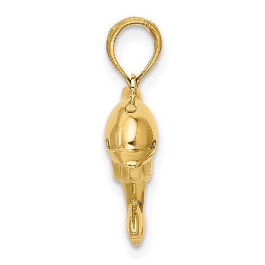 10k Yellow Gold Dolphin Pendant Charm for a Chain or Necklace .9" Long Not Gold Plated. Real 10K Gold. Bail can fit up 4mm chain.