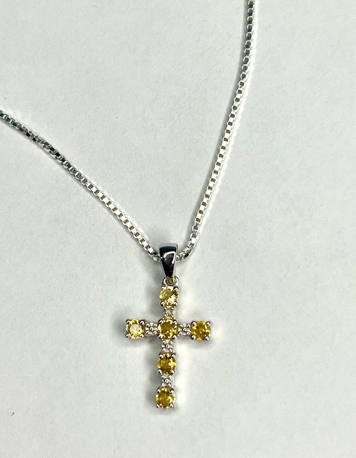 Chain included. Personalized Sterling Silver Birthstone Cross Pendant Charm with a Sturdy Box Necklace