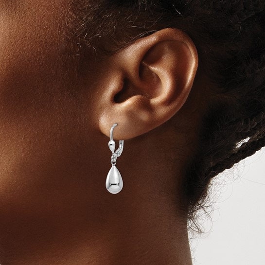 10K White Gold Teardrop Dangle Lever back 1 1/4" Long Earrings, Simple Minimalist Dainty Modern NOT gold filed NOT gold-plated Ships Free