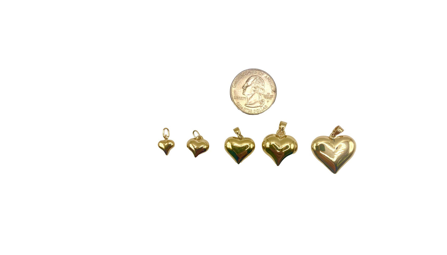 14K Real Gold Puffed Heart Charm Pendant, 3D several sizes Not Gold Plated. Real 14K Gold for a Chain, Necklace or Bracelet. Simple Classic.