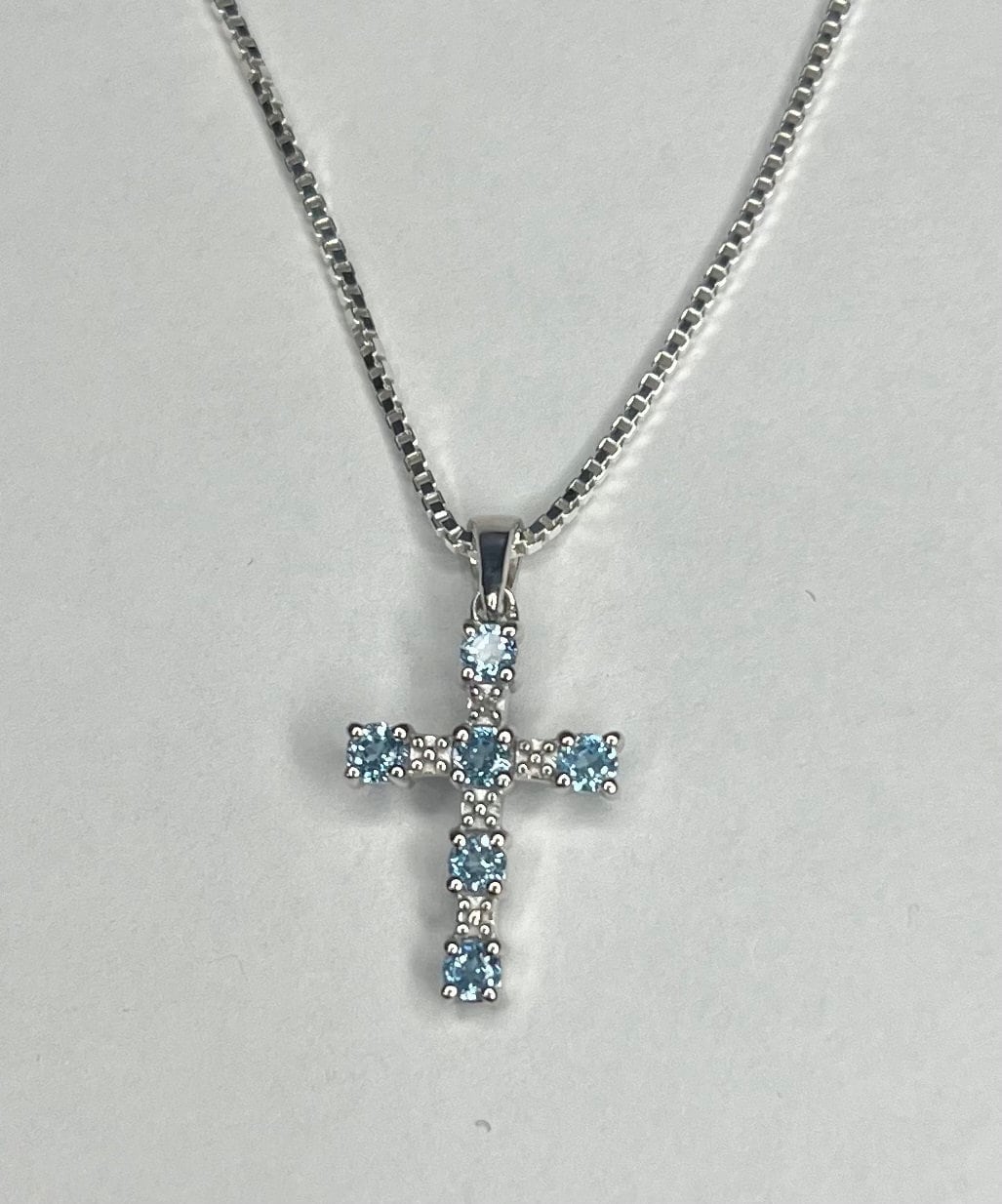 Chain included. Personalized Sterling Silver Birthstone Cross Pendant Charm with a Sturdy Box Necklace