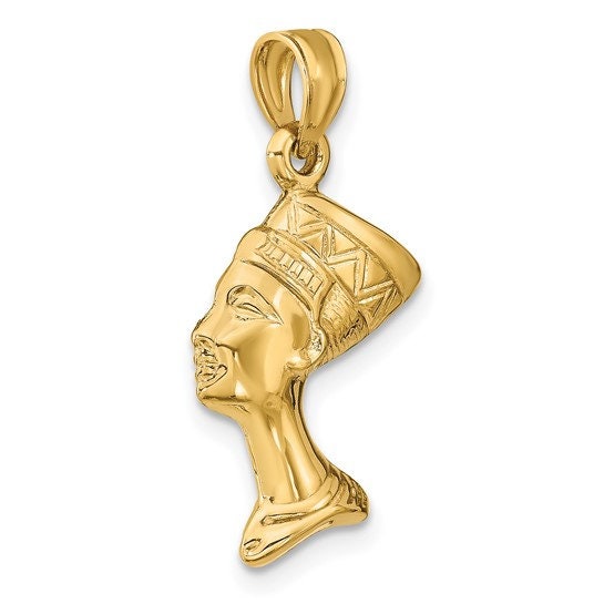14K or 10k Solid Yellow Gold Polished 3-D Nefertiti Egyptian Queen Charm Pendant Charm 1" Long x .5" Wide. Great 4 Necklace / Charm Bracelet