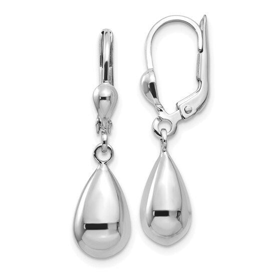 10K White Gold Teardrop Dangle Lever back 1 1/4" Long Earrings, Simple Minimalist Dainty Modern NOT gold filed NOT gold-plated Ships Free
