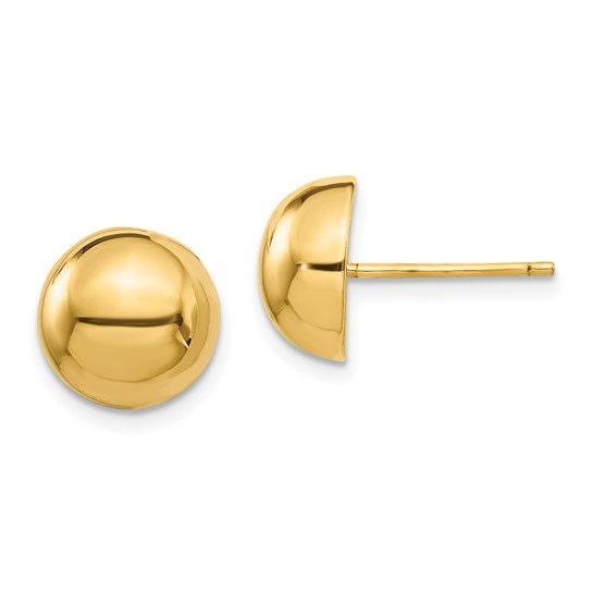 14K Yellow or White Gold Polished 10mm Half Ball Post Earrings, Simple Minimalist Dainty NOT gold filed NOT gold-plated. Free US Shipping
