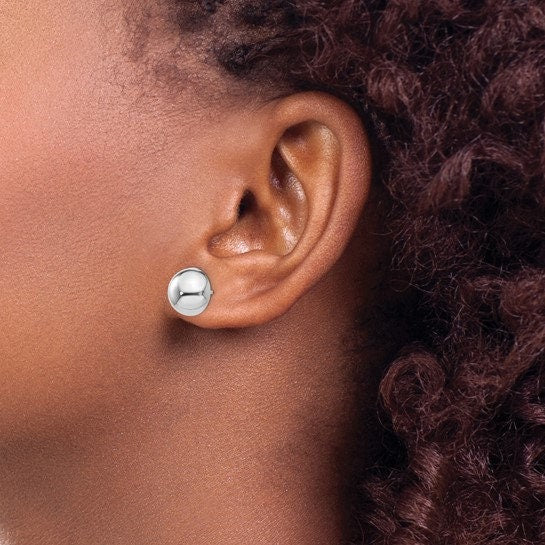 14K Yellow or White Gold Polished 10mm Half Ball Post Earrings, Simple Minimalist Dainty NOT gold filed NOT gold-plated. Free US Shipping