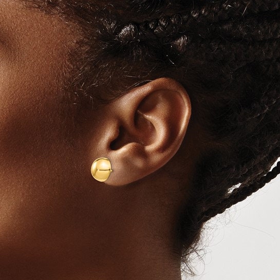 14K Yellow or White Gold Polished 10mm Half Ball Post Earrings, Simple Minimalist Dainty NOT gold filed NOT gold-plated. Free US Shipping