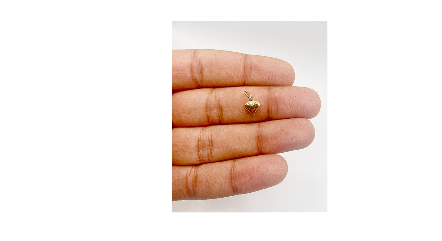 14K Real Gold Puffed Heart Charm Pendant, 3D several sizes Not Gold Plated. Real 14K Gold for a Chain, Necklace or Bracelet. Simple Classic.