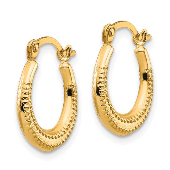REAL 10KT Gold Scalloped Textured Hollow Hoop Earrings Jewelry 15 x 3mm