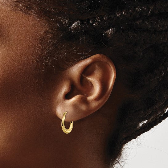 REAL 10KT Gold Scalloped Textured Hollow Hoop Earrings Jewelry 15 x 3mm