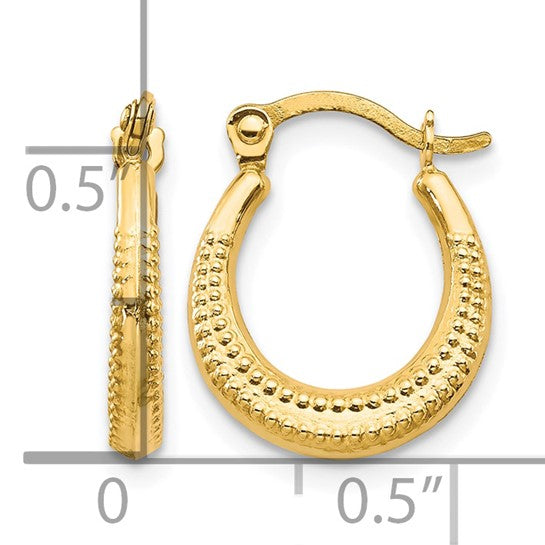 REAL 10KT Gold Scalloped Textured Hollow Hoop Earrings Jewelry 15 x 3mm