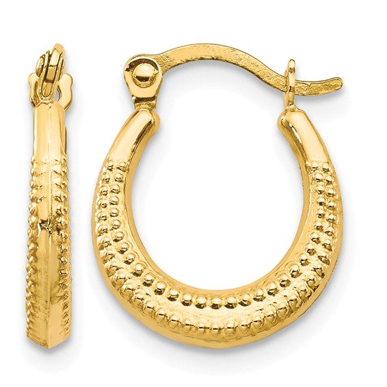 REAL 10KT Gold Scalloped Textured Hollow Hoop Earrings Jewelry 15 x 3mm