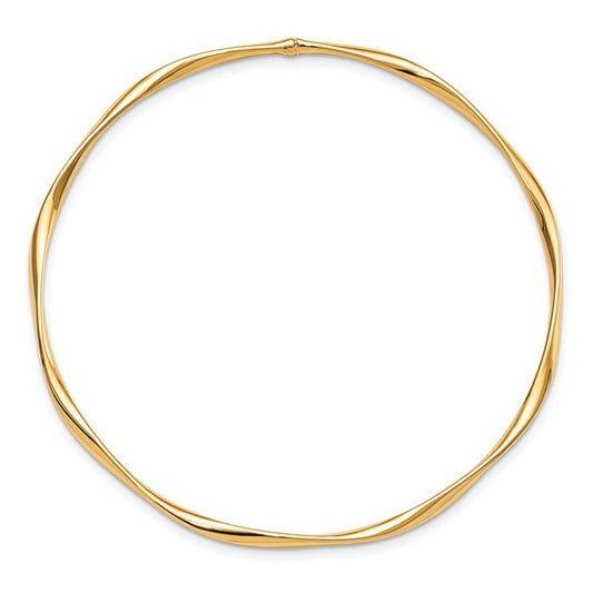 10k Yellow Gold 3mm Polished Slip-On Bangle Bracelet 7 inch Twisted