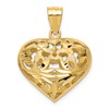 14k Polished Diamond-cut Fancy 3-D Heart Charm