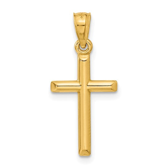 14k Yellow Gold Small Beveled Cross Round Tips for a Chain  .75" Long x .4" Width. Classic Religious Minimalist Jewelry everyday use gift