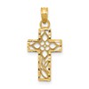 14K Cut-out Flower In Diamond-cut Cross Charm