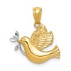 14k and White Rhodium Polished Dove with Olive Branch Pendant