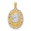 14k and White Rhodium Angel Scalloped Edge Oval Pendant