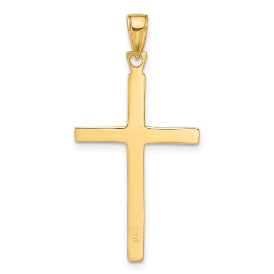 14k Solid Yellow Gold Polished Finish Latin Cross Charm Pendant 1.25" Long x .5" Width. Classic Religious Jewelry