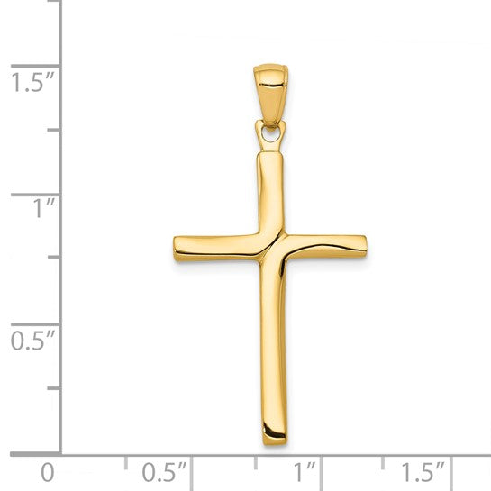 14k Solid Yellow Gold Polished Finish Latin Cross Charm Pendant 1.25" Long x .5" Width. Classic Religious Jewelry