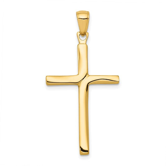 14k Solid Yellow Gold Polished Finish Latin Cross Charm Pendant 1.25" Long x .5" Width. Classic Religious Jewelry