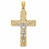 14K Two-Tone Diamond-cut Large Filigree Crucifix Pendant