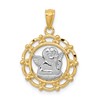 14k and White Rhodium Scalloped Frame Cherub Round Pendant