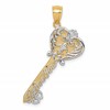 14K and White Rhodium Polished I LOVE YOU Script Fleur de Lis Heart Key Charm