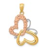 14k Two-tone with White Rhodium Butterfly with Hearts Pendant