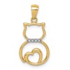 14k and White Rhodium Diamond-cut Sitting Cat with Heart Pendant