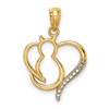 14K and White Rhodium Sitting Cat in a Heart Pendant