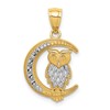 14K and White Rhodium Diamond-cut Owl on the Moon Pendant