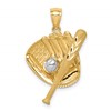14K and White Rhodium Diamond-cut Baseball Bat/Glove/Ball Pendant