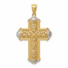 14K and White Rhodium Diamond-cut Reversible Cross Pendant