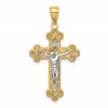 14K Two-Tone with White Rhodium Inri Budded Crucifix