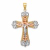 14K Tri-Color and White Rhodium Diamond-cut Crucifix Pendant