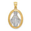 14K and White Rhodium Polished Cut-out Miraculous Medal Oval Pendant