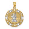 14K and White Rhodium Solid St. Christopher Medal Fancy Edge Round Pendant