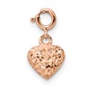 14K Rose Gold 3-D Puffed Diamond-cut Heart with Spring Ring Clasp Charm