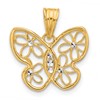 14K and White Rhodium Polished and Diamond-cut Flower Butterfly Pendant