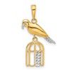 14K and White Rhodium Diamond-cut Bird on Bird Cage Pendant