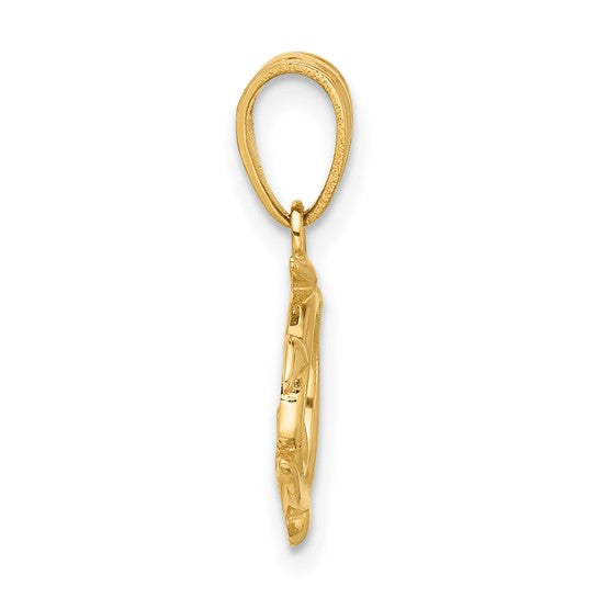 14K Gold with White Rhodium Diamond Cut Swirl Turtle Pendant