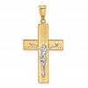 14K Two-tone Polished and Textured Crucifix Pendant