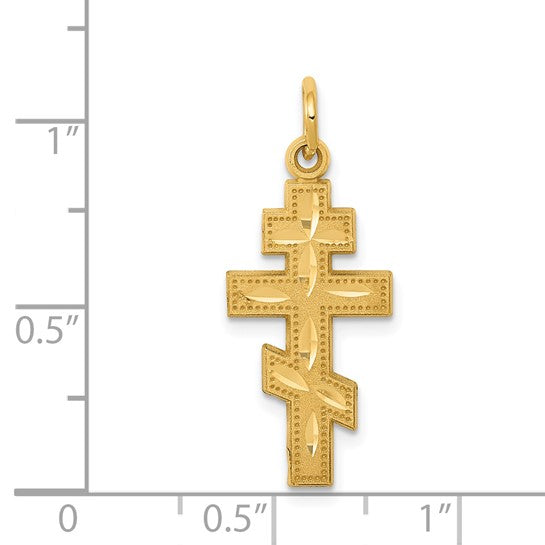 14k Satin and Textured Diamond-cut Eastern Orthodox Cross Charm