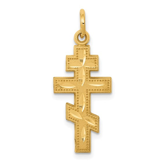 14k Satin and Textured Diamond-cut Eastern Orthodox Cross Charm